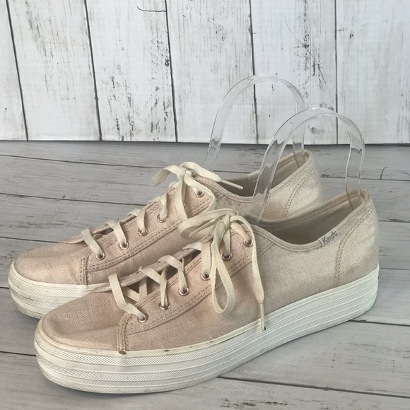 Keds Triple Kick Metallic Linen Rose Gold Sneaker - Picture 2 of 14